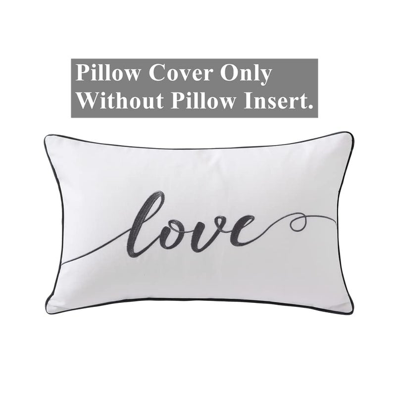 Sanmetex Decorative Throw Pillow Covers 12x20 Inches, Embroidery Love Soft Cotton Lumbar Pillow Case, Gray Rectangular Cushion Cover for Bed, Bedroom, Pack of 1. - Image 4